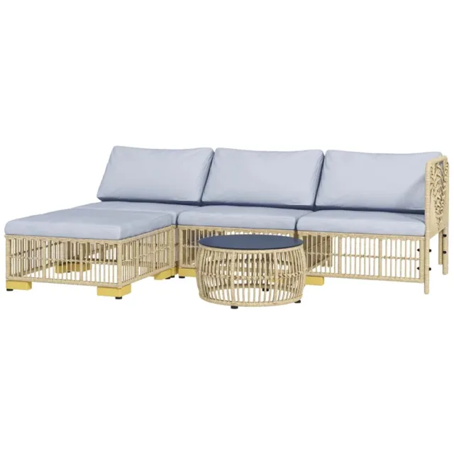 ZYLARO Tuin Loungeset - 5-Delige Tuinset - Tuinmeubelset - Hoekbank - Tuintafel - met Tafel, Zit- en Rugkussens - Ideaal voor tuin, balkon en terras - Hoeklounge - Zitgroep - Synthetisch Rotan - RSV frame - Lichtgrijs Beige + Lichtgrijs