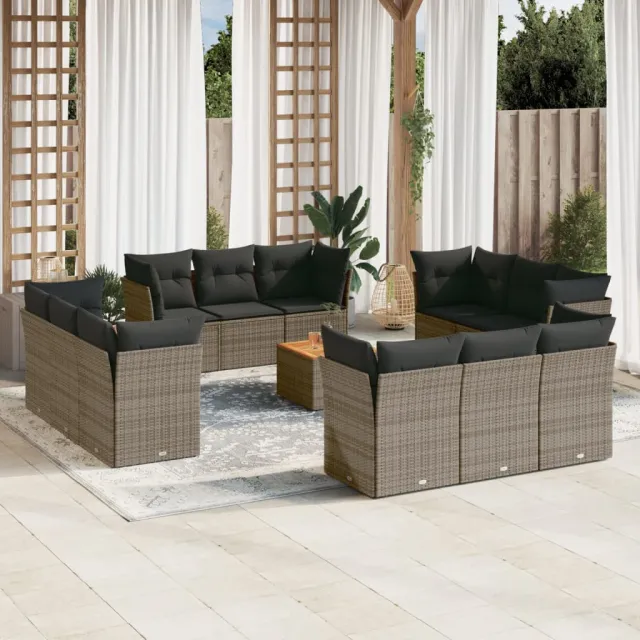 vidaXL 13-delige Loungeset met kussens poly rattan grijs, foto 2