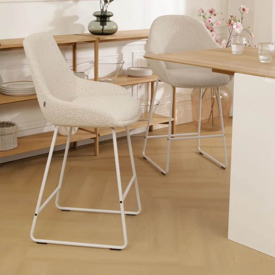 Nolon Nino-Isa barkruk bouclé beige - wit onderstel - 75 cm, foto 2