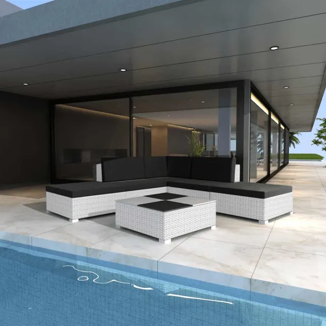 vidaXL 6-delige Loungeset met kussens poly rattan wit, foto 2