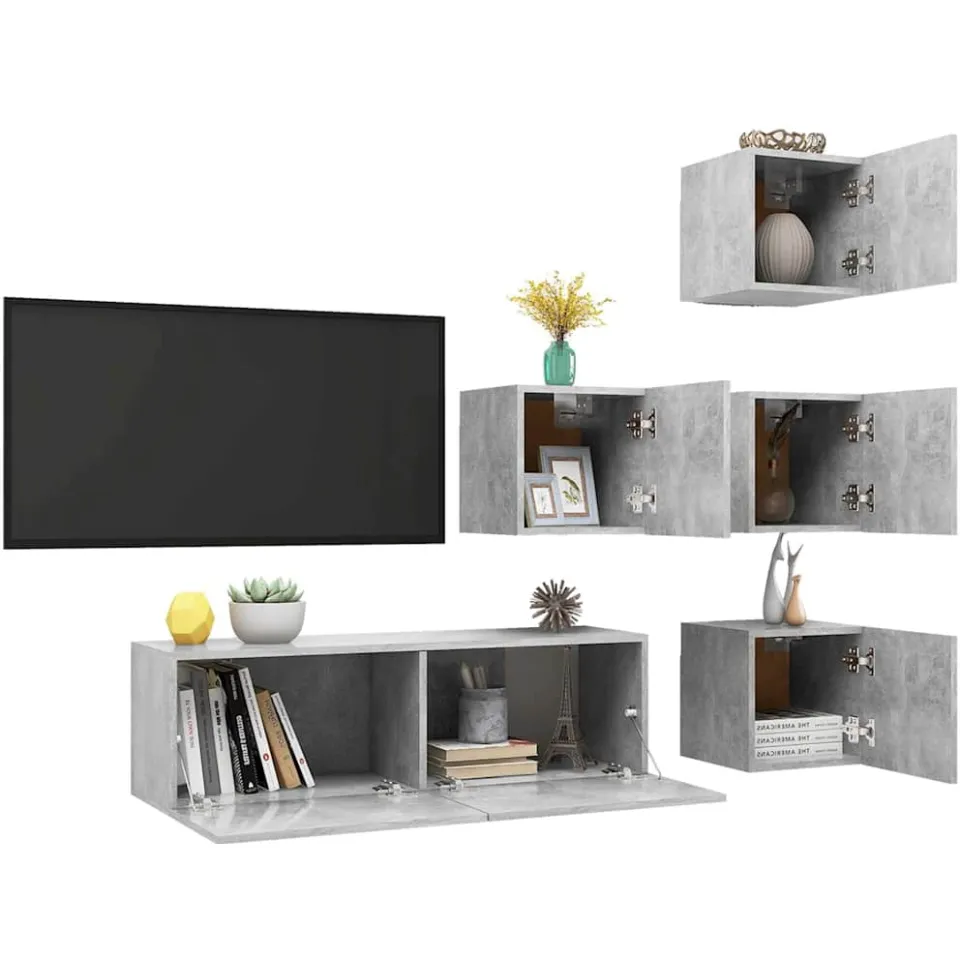 vidaXL 5-delige Tv-meubelset bewerkt hout betongrijs grijs, foto 3