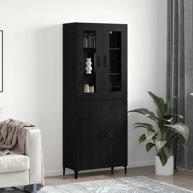 vidaXL Hoge kast 2 st Zwart Eiken 69,5 x 34 x 180 cm Bewerkt hout