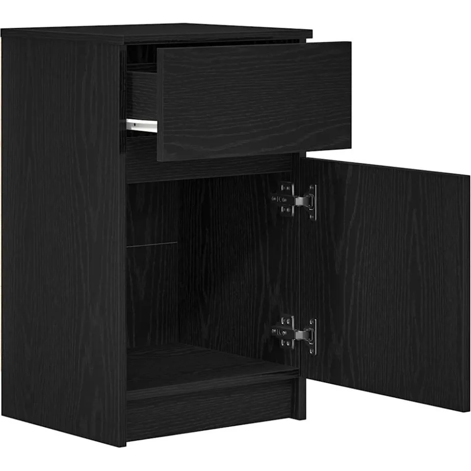 vidaXL Nachtkastje 39x35x65 cm bewerkt hout zwart, foto 4