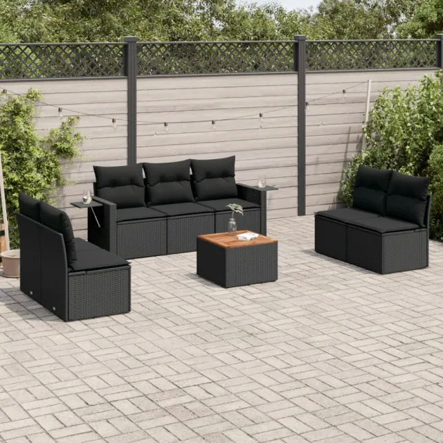 vidaXL 8-delige Loungeset met kussens poly rattan zwart, foto 2