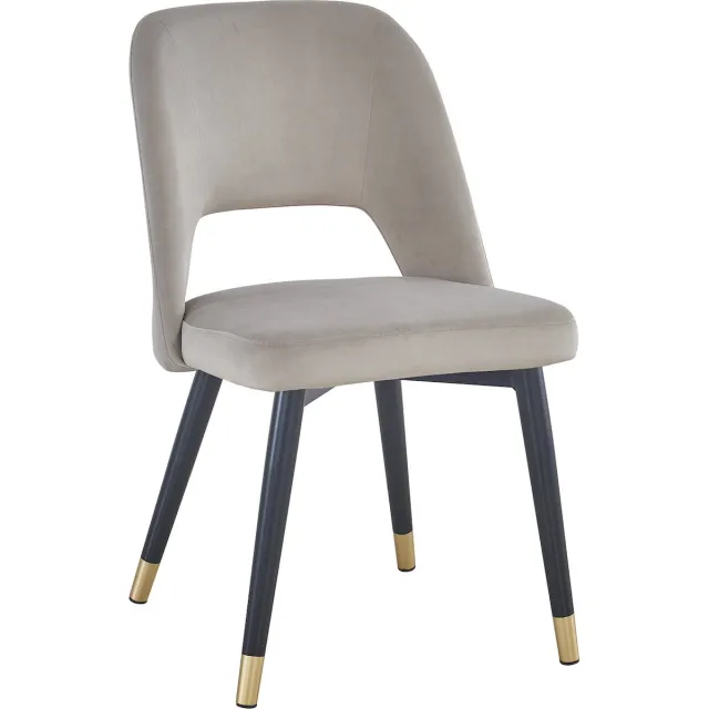 HTfurniture Cave Light Gray Velvet Dining Chair with Black Leg and Gold Tips-Set of 2