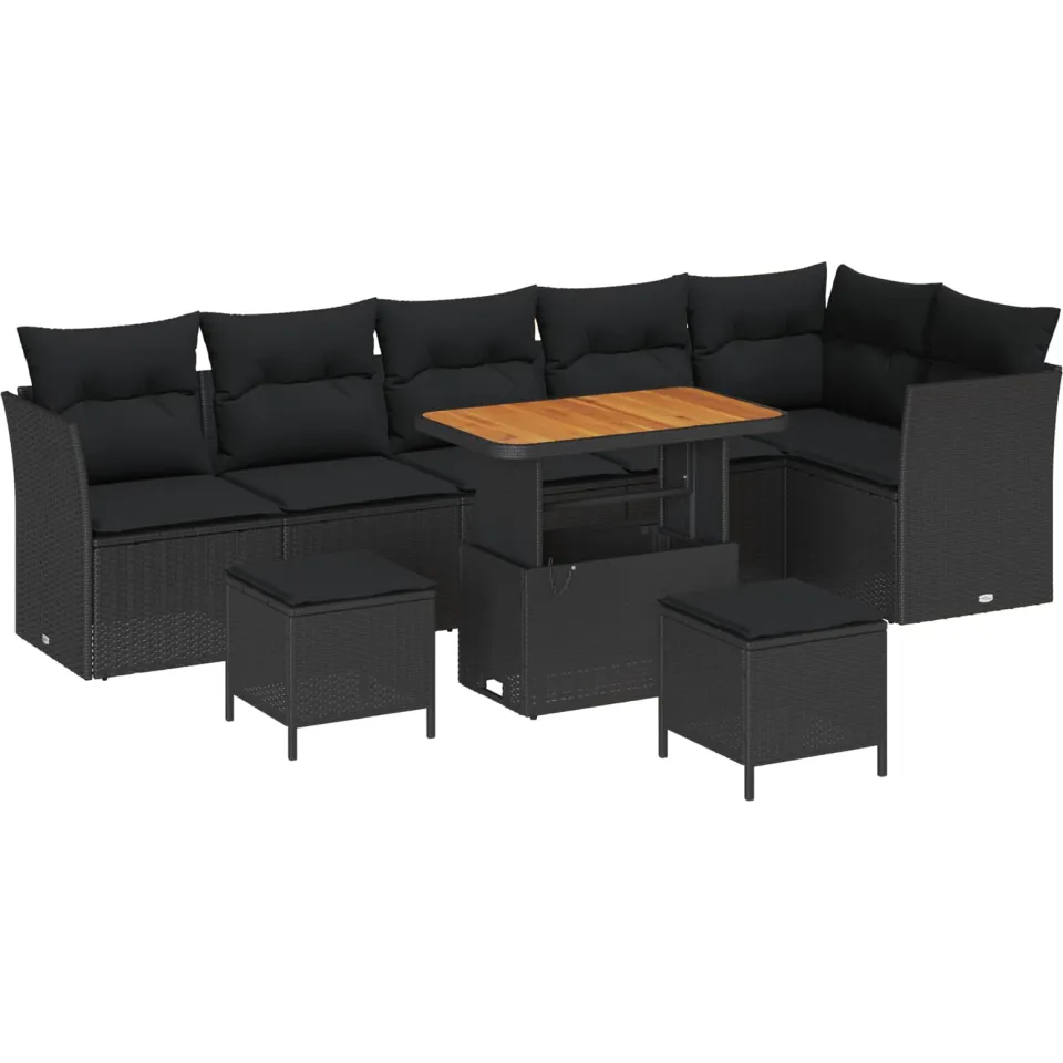 vidaXL Tuinbankenset 9 st Zwart poly rattan