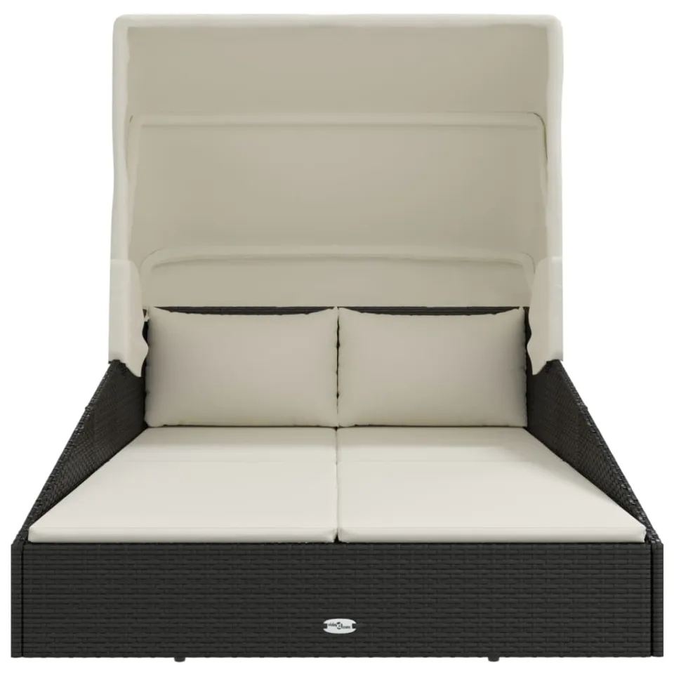 vidaXL Ligbed met inklapbaar dak 200x114x128 cm poly rattan zwart, foto 3