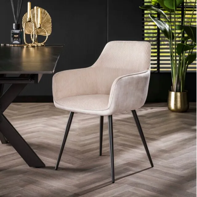Meubelplaats Eetkamerstoel Kreta Ribstof - Gebroken wit | Meubelplaats - eetkamerstoelen set van 2 Naturel