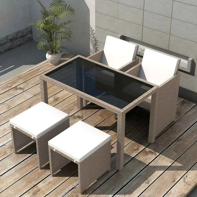 vidaXL 5-delige Tuinset met kussens poly rattan beige, foto 2