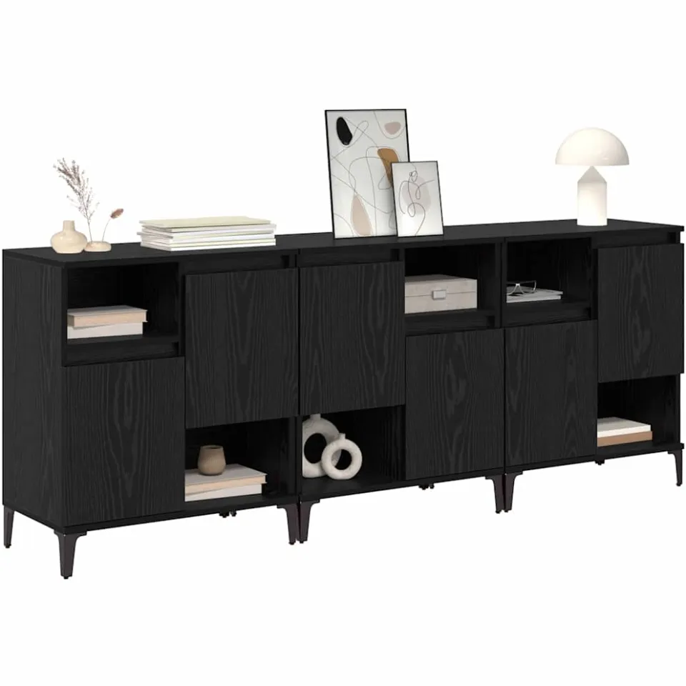 vidaXL Dressoirs 3 st Zwart Eiken 60 x 35 x 70 cm Bewerkt hout