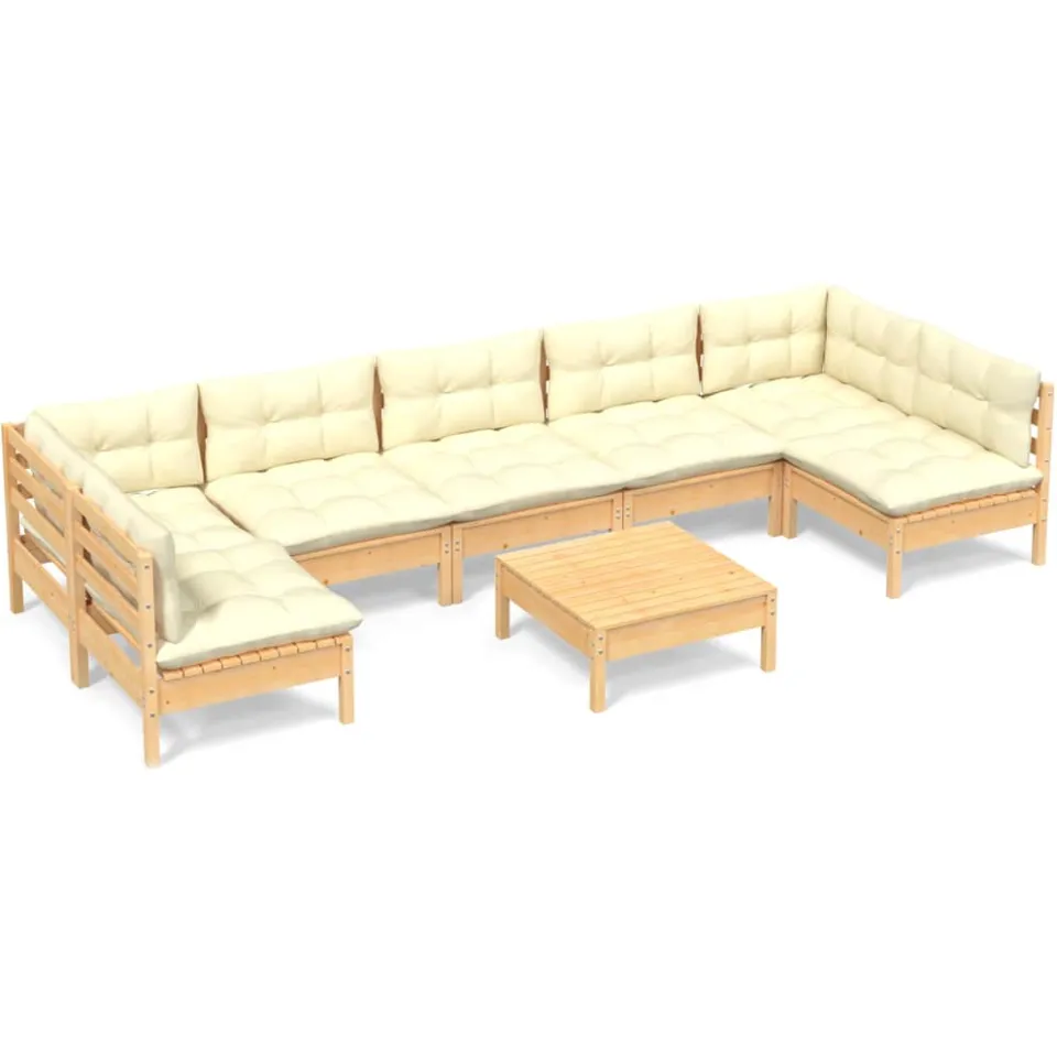 vidaXL 8-delige Loungeset met crèmekleurige kussens massief grenenhout