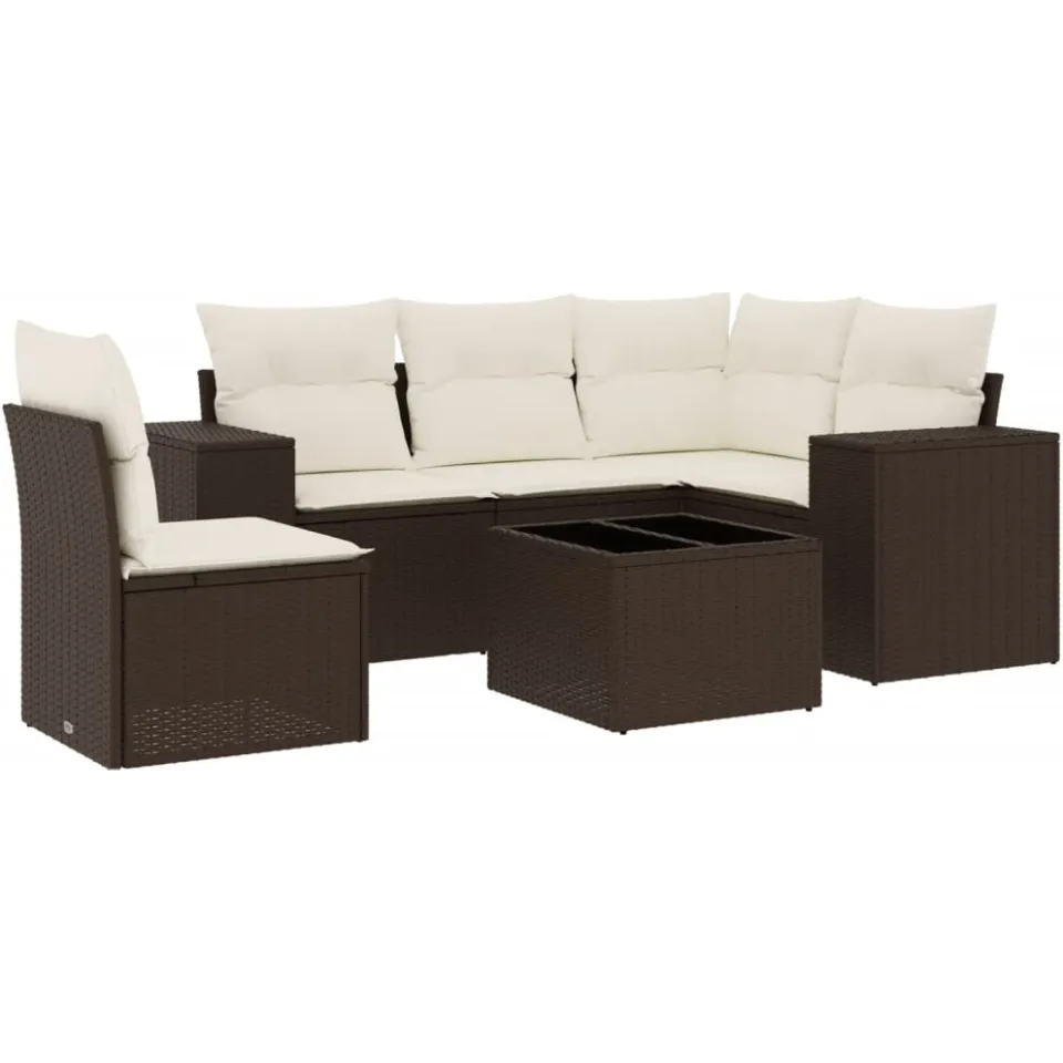 vidaXL 6-delige Loungeset met kussens poly rattan bruin