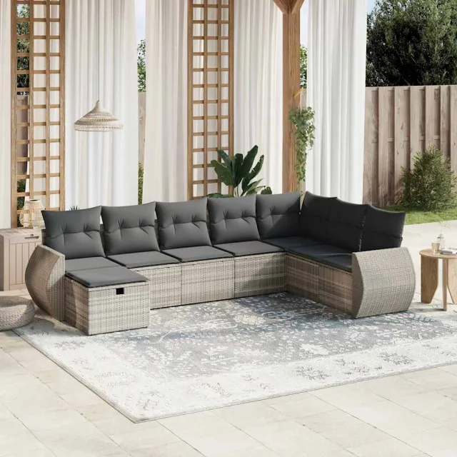 vidaXL 8-delige Loungeset met kussens poly rattan lichtgrijs grijs, foto 2