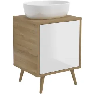 Royo Wastafelonderkast Woody 50cm - Wit En Natuur Eik Glanzend - Met 1 Deur