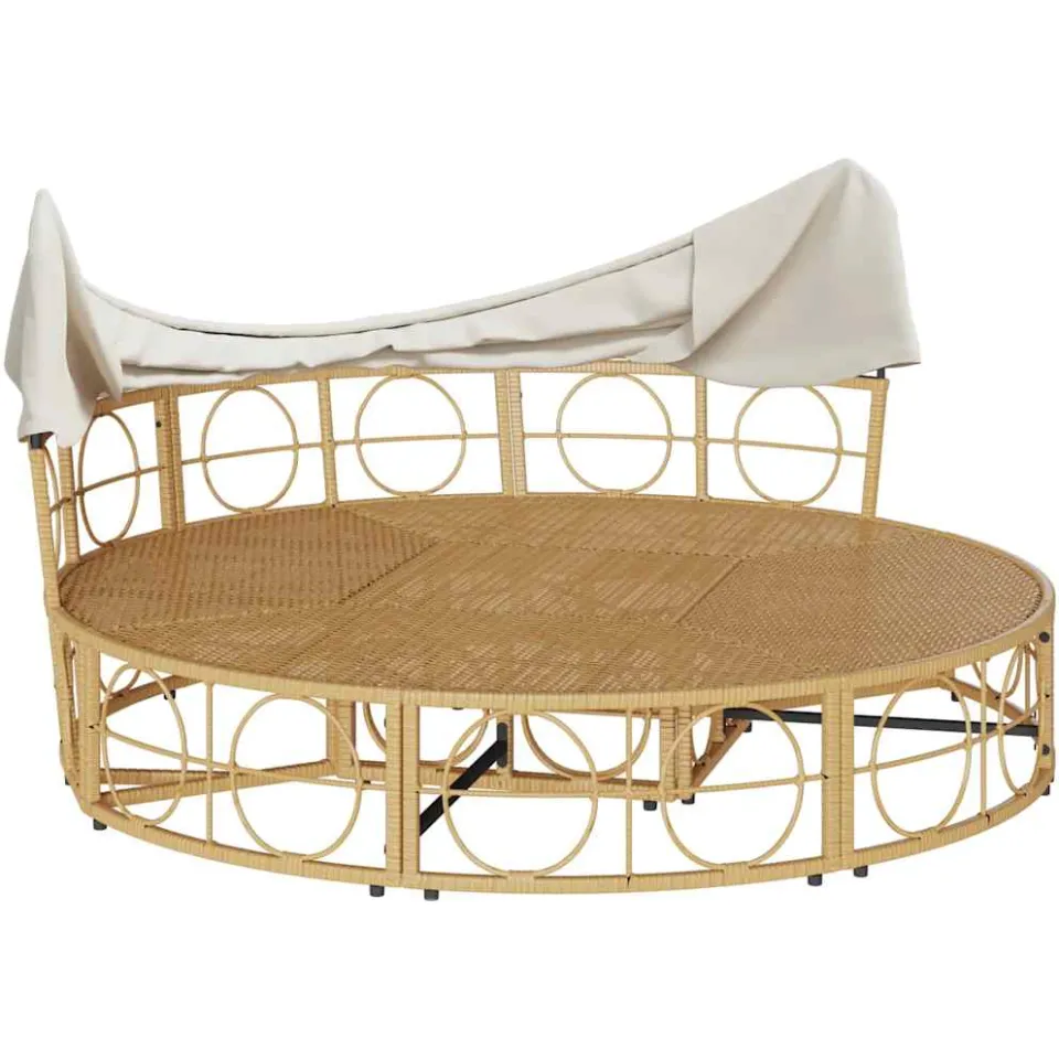vidaXL Loungebed voor buiten met luifel en kussens poly rattan bruin, foto 4