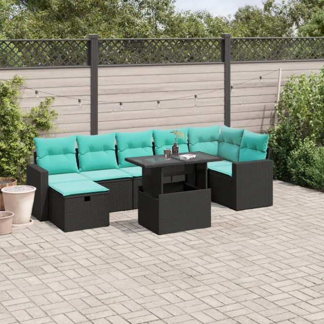 vidaXL 8-delige tuinbankset met kussens, zwart polyrotan, foto 2