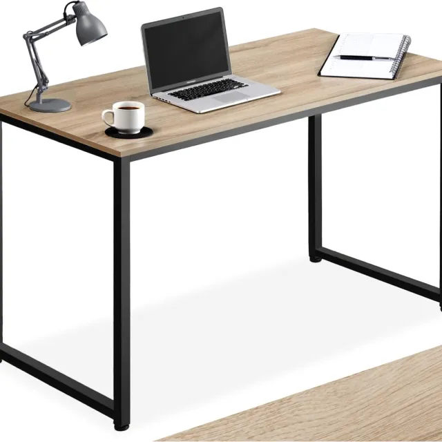 Tectake Bureau - Bureautafel - Computerbureau - Houten bureaublad - Industrieel design - Zwart metalen frame - Afmetingen (LxBxH) 120 x 59 x 76,5 cm - Lichtbruin