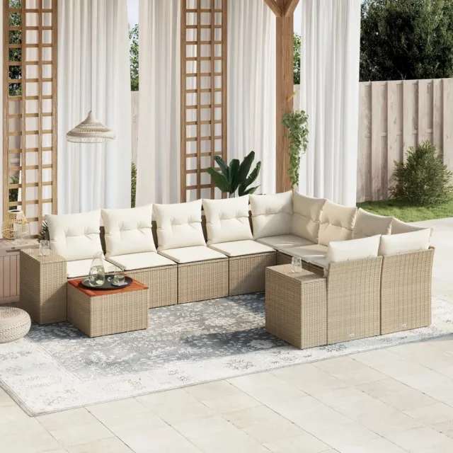 vidaXL 10-delige Loungeset met kussens poly rattan beige, foto 2