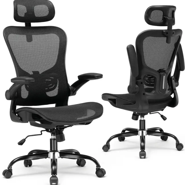 Questyr Ergonomische Bureaustoel - Verstelbare Hoofdsteun - Gamingstoel Met Schommelfunctie - Executive Mesh-stoel - Zwart