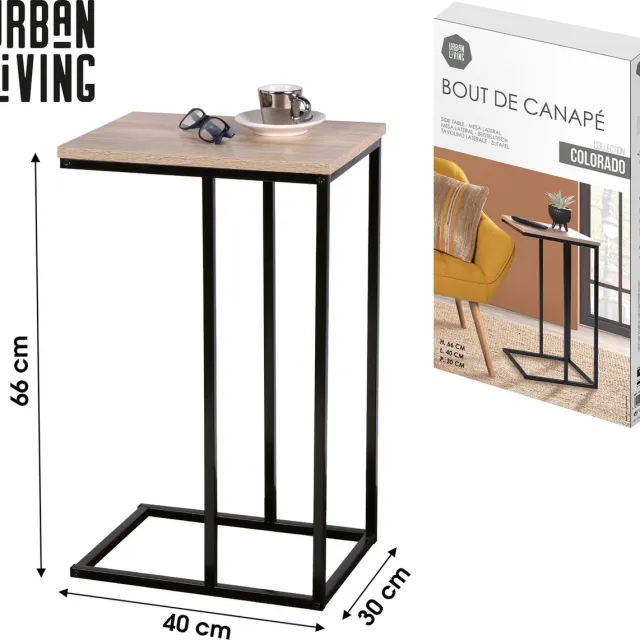 Urban Living "COLORADO" - Zwarte bijzettafel / banktafel - 40 x 30 x H 66 cm zwart en Sonoma eiken uitstraling