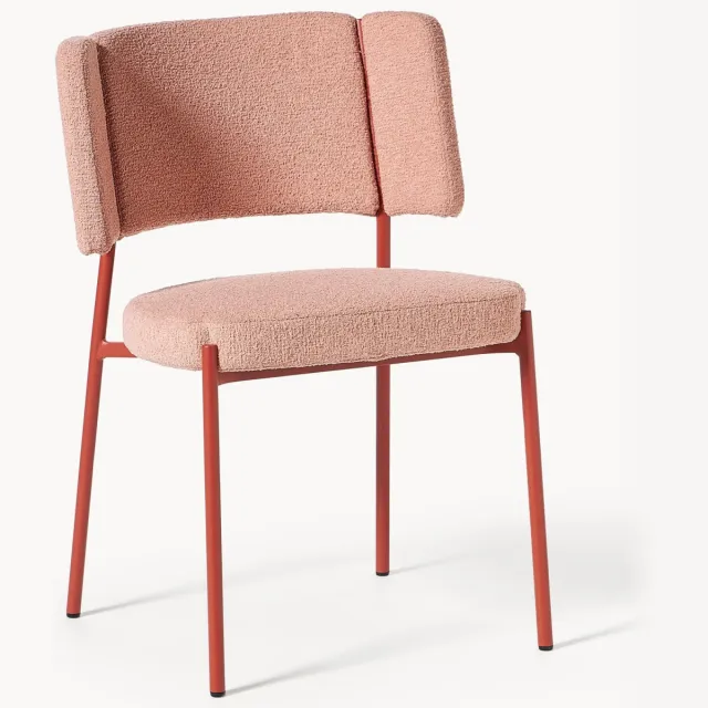 Westwing Collection Bouclé gestoffeerde stoelen Samantha, 2 stuks dieproze, rood