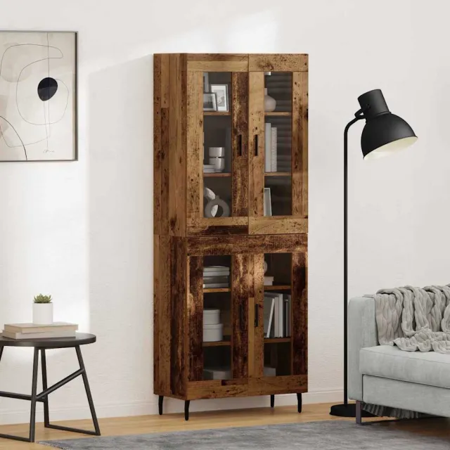 vidaXL Hoge kast 2 st Oudhout 69,5 x 34 x 180 cm Bewerkt hout Bruin