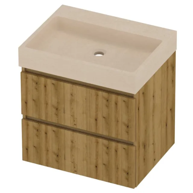 Proline Evoli Badmeubelset Hardsteen Loft Zonder Kraangat 60x46x62 cm Sand Stone Urban Oak Eiken