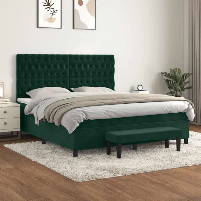vidaXL Boxspring met matras fluweel donkergroen 180x200 cm groen