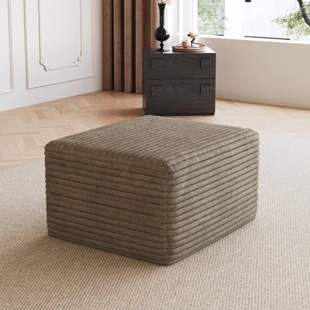 MEUNIQ ottomaan in camel met zachte corduroy bekleding, modulair ontwerp en levering in gerolde verpakking voor woonkamer, appartement of slaapkamer Kamelkleur