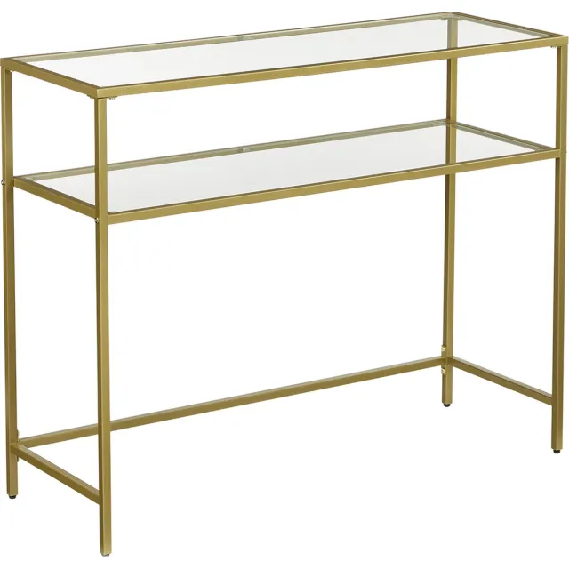 Hoppa! Consoletafel - met 2 glasplaten - 100 x 35 x 80 cm - gehard glas - wandtafel - haltafel Goud
