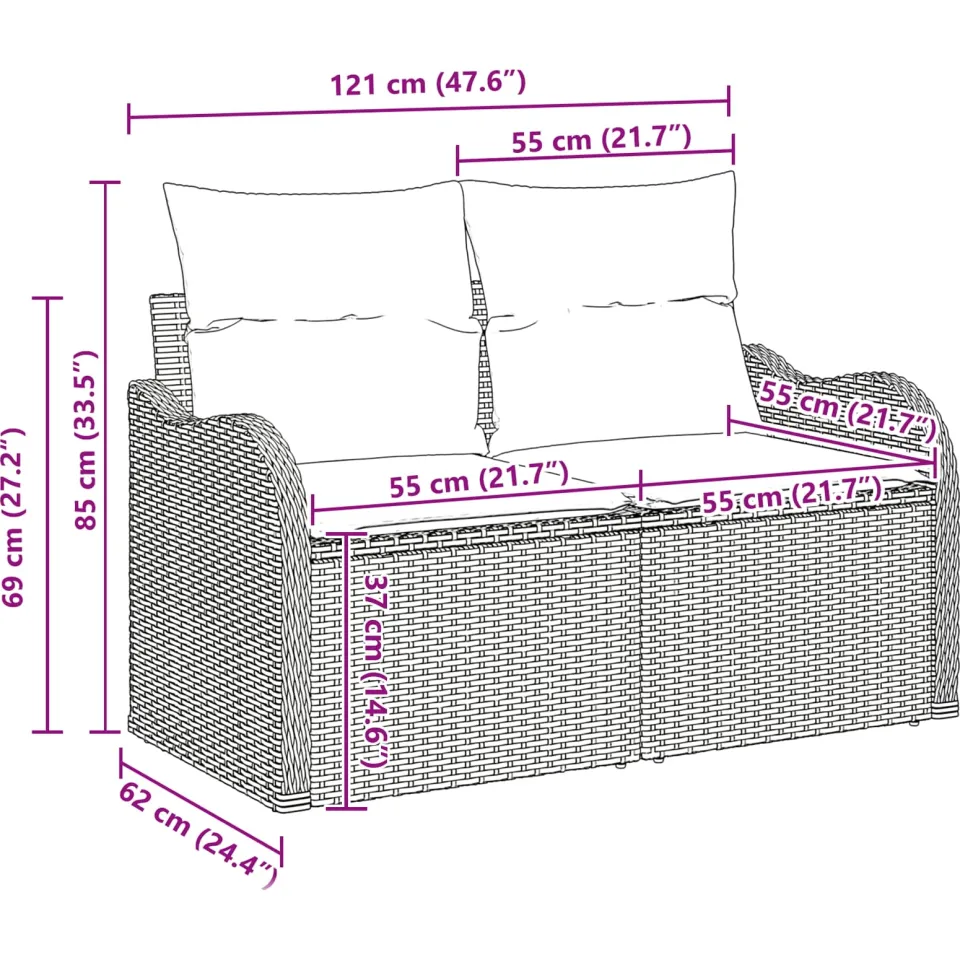 vidaXL Tuin Sofa Set 11 st Zwart Poly riet, foto 4
