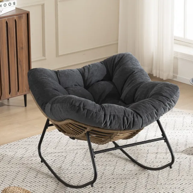 COVREO Schommelstoel 98x102x70 cm zwart chenille, metalen frame