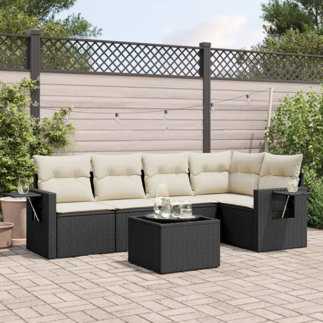 vidaXL 6-delige Loungeset met kussens poly rattan zwart, foto 2