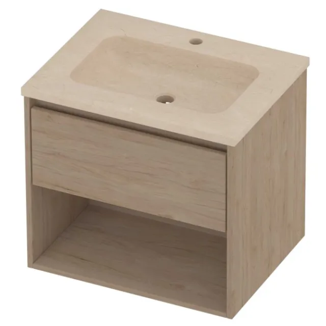 Proline Rollo Badmeubelset Hardsteen Elegant 1 Kraangat Met Schap 60x46x54 cm Sand Stone Ideal Oak Eiken
