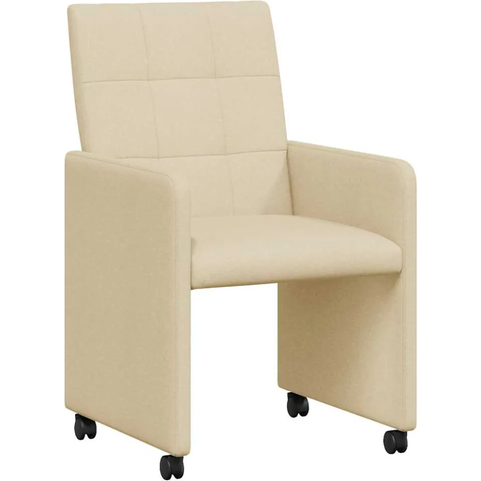 vidaXL Eetkamerstoelen met Wieltjes 2 st Stof Crème 58 x 65 x 94 cm