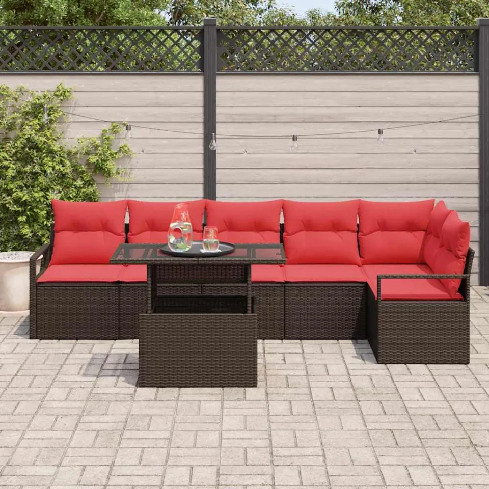 vidaXL Tuin Sofa Set 7 st Bruin Poly riet, foto 3