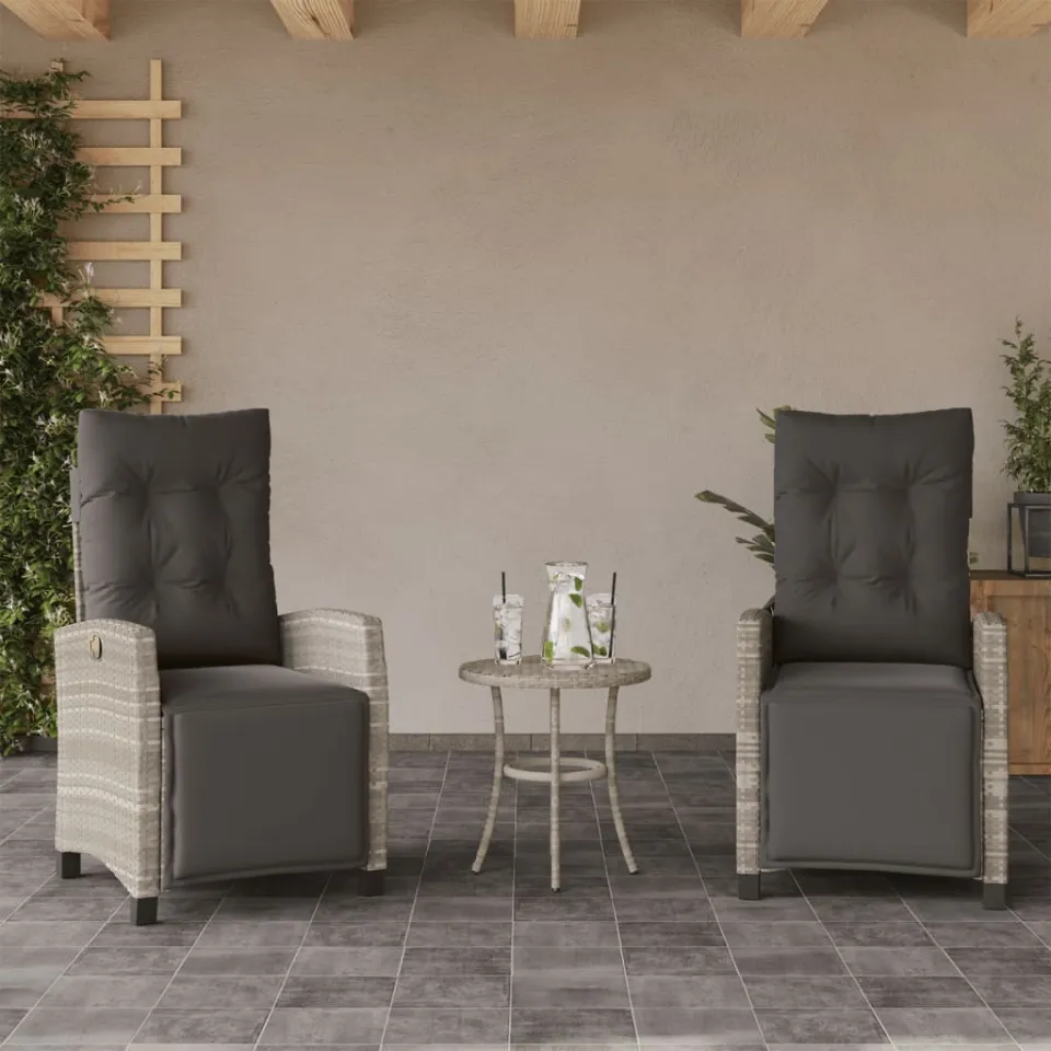 vidaXL 3-delige Bistroset met kussens poly rattan lichtgrijs grijs, foto 2