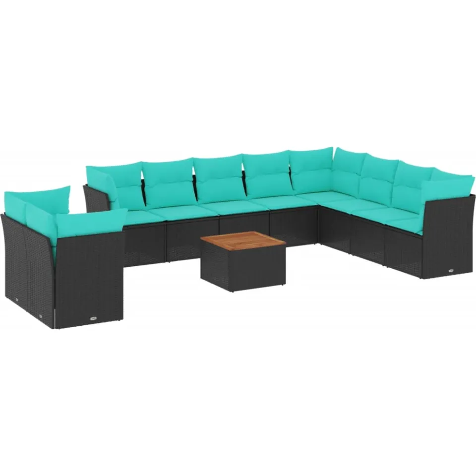 vidaXL 11-delige Loungeset met kussens poly rattan zwart, foto 3