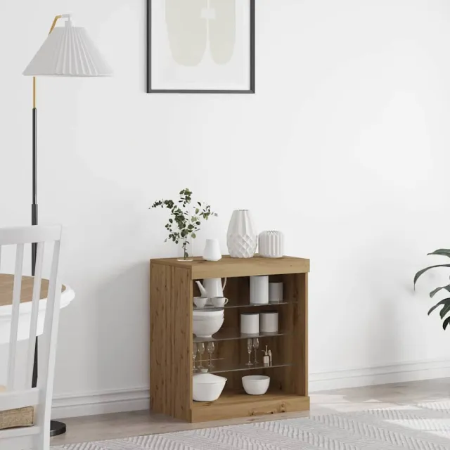 vidaXL LED Sideboard Artisan Eiken 60,5 x 37 x 67 cm Bewerkt hout Bruin
