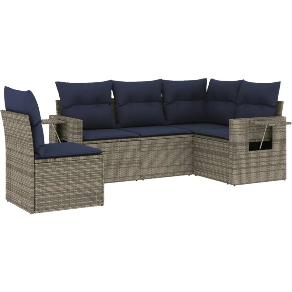 vidaXL 5-delige tuinbankset met kussens, grijs polyrotan, foto 3
