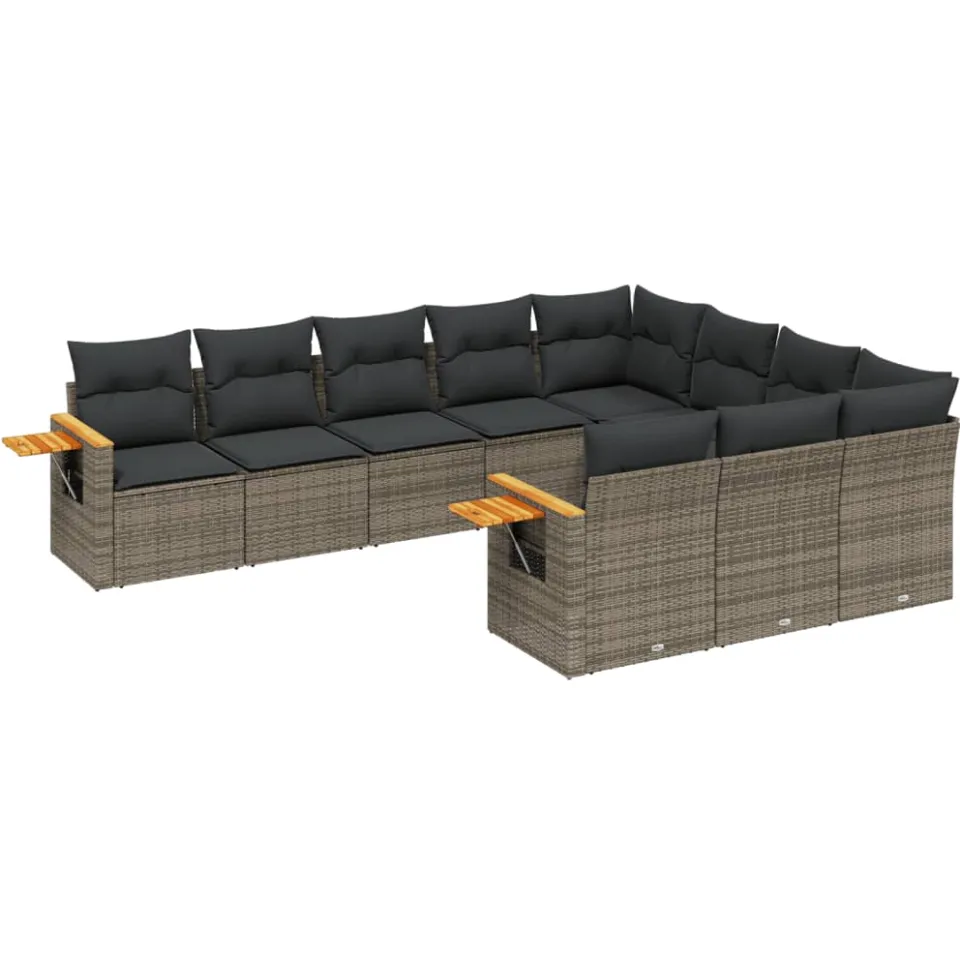 vidaXL 10-delige Loungeset met kussens poly rattan grijs