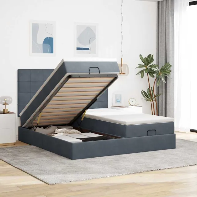 vidaXL Ottoman bed met matrassen en LED's 180x200cm fluweel grijs