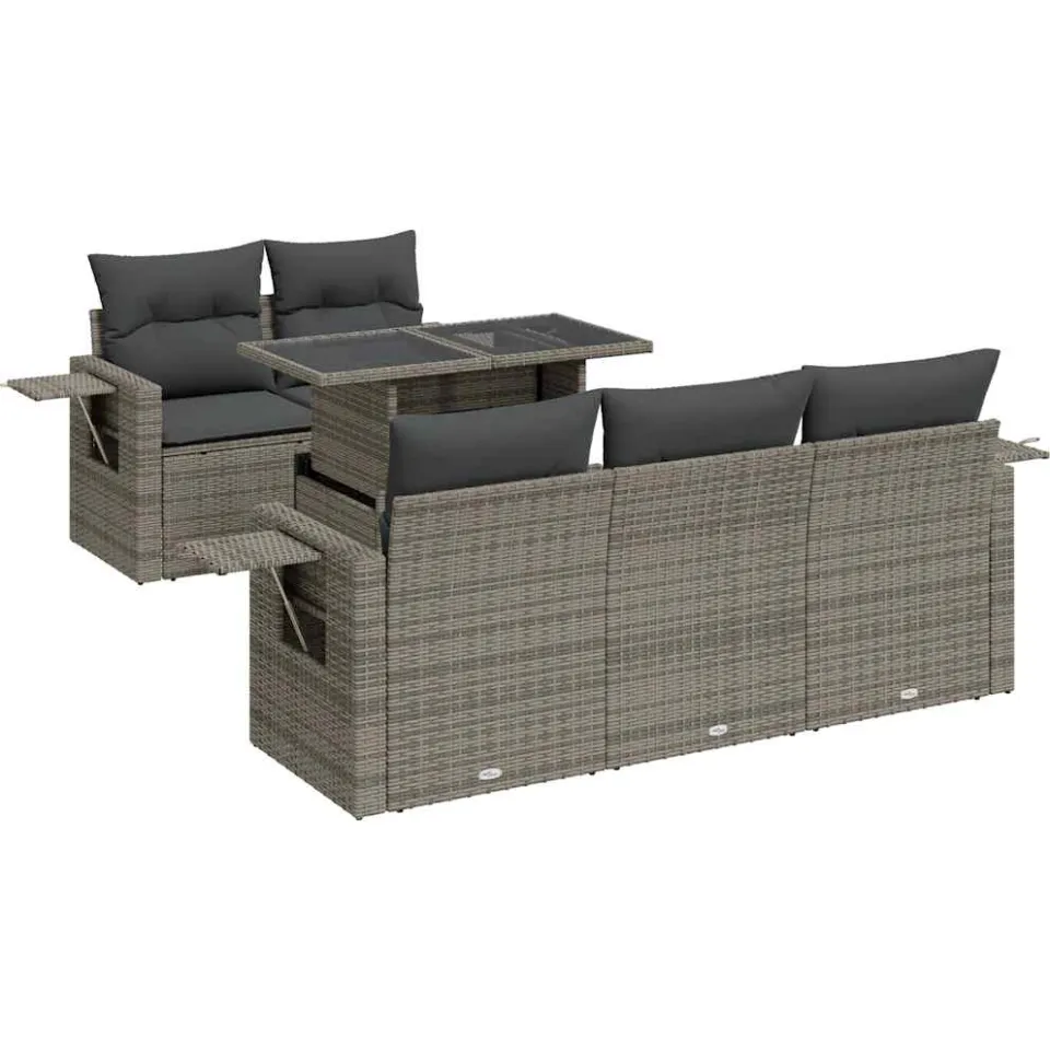 vidaXL 6-delige Loungeset met kussens poly rattan grijs, foto 3