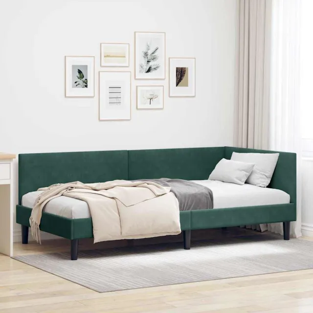 vidaXL Hoekbedframe Donkergroen 90 x 200 cm fluweel groen