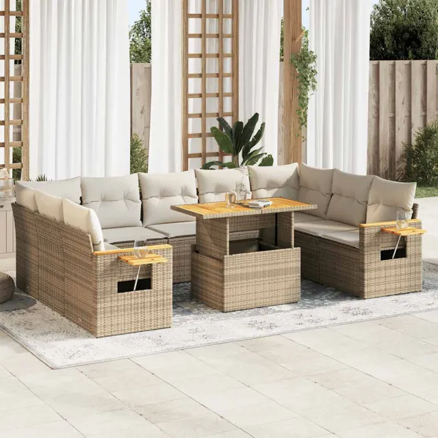 vidaXL 10-delige Loungeset met kussens poly rattan acacia beige, foto 2
