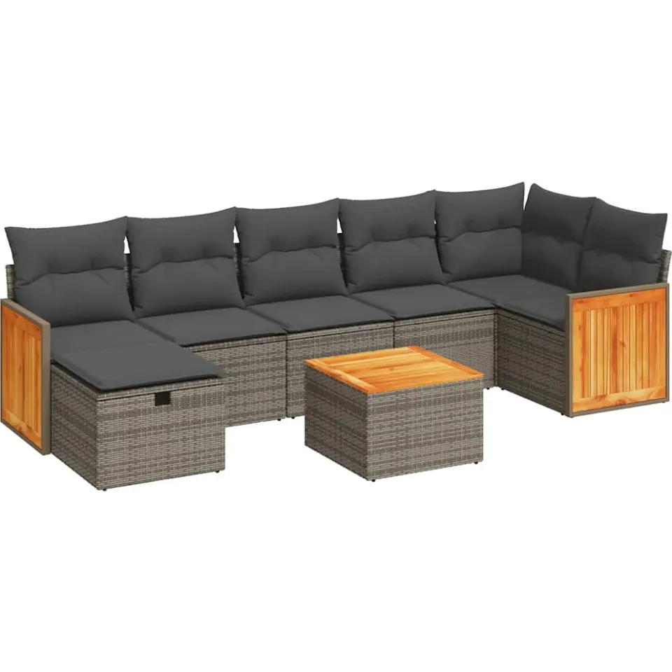 vidaXL 8-delige Loungeset met kussens poly rattan grijs, foto 3