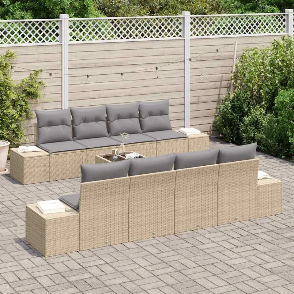 vidaXL Tuin Sofa Set 8 st Beige en Grijs poly rattan, foto 3
