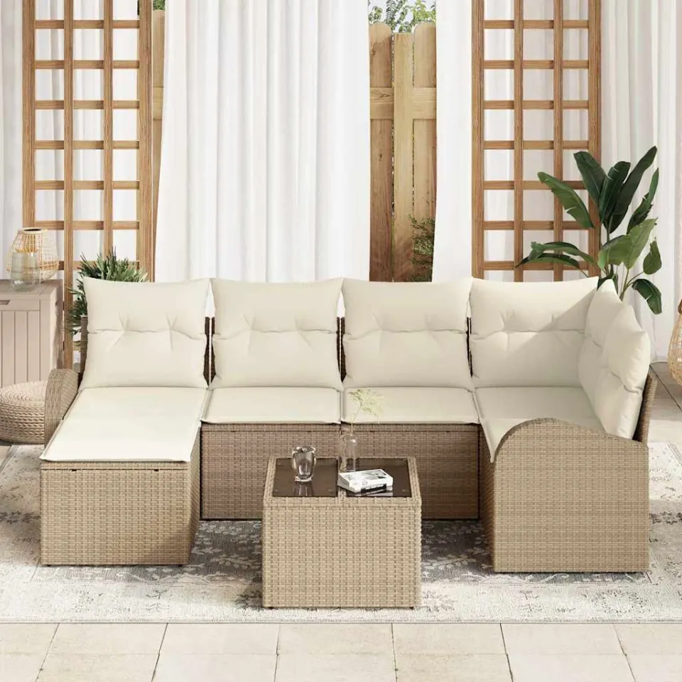 vidaXL Bankstel 7 st Beige en Wit poly rattan, foto 3