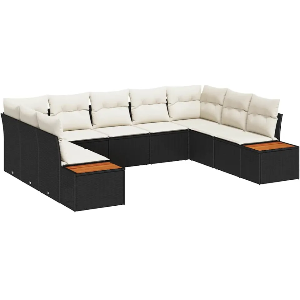 vidaXL Tuinbankenset 9 st Zwart Poly riet
