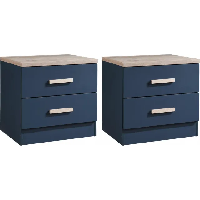 Vente-unique Set van 2 nachtkastjes met 2 lades - Blauw en houteffect - SKAIDO Blauw, Natuurlijk licht